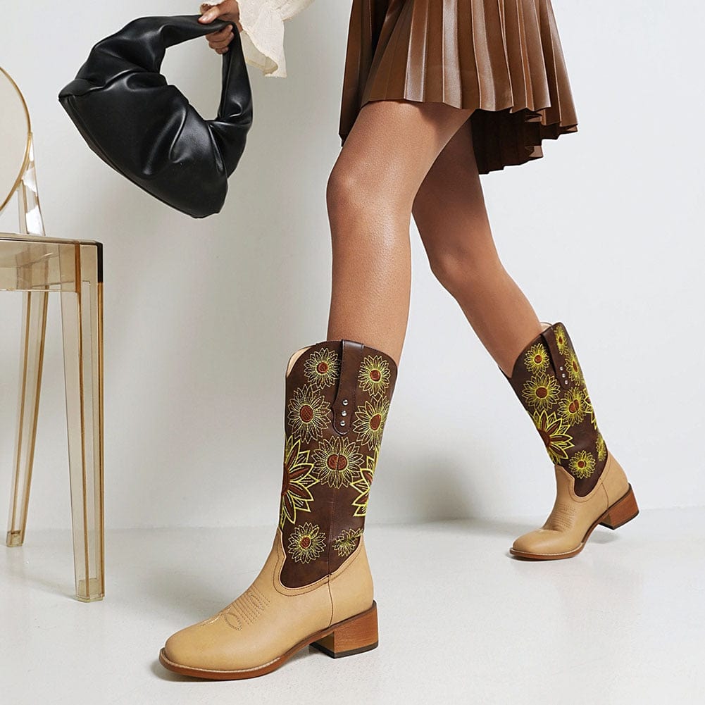 Sunflower Garden Embroidered Western Boots
