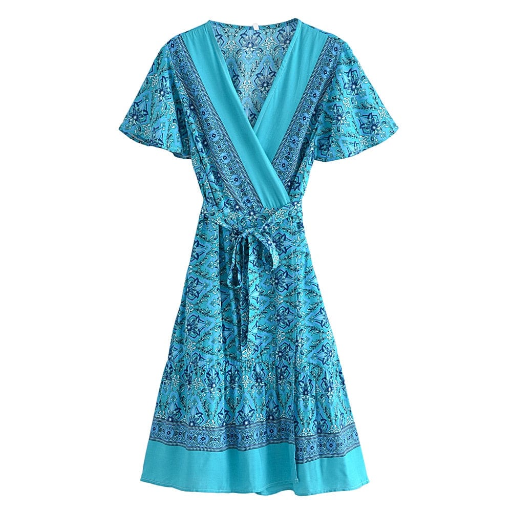 Turquoise Dreams Wrap Mini Dress