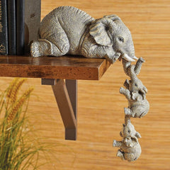 Elephant Mom & Babies Hanging Off The Edge Figurine