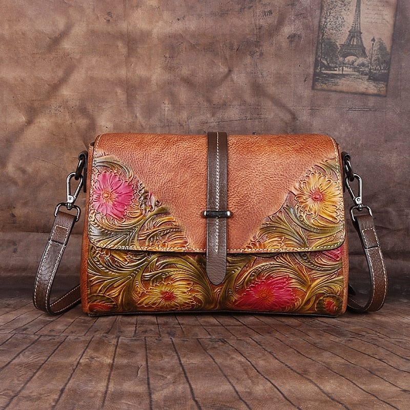 Embossed Flowers Messenger Bag