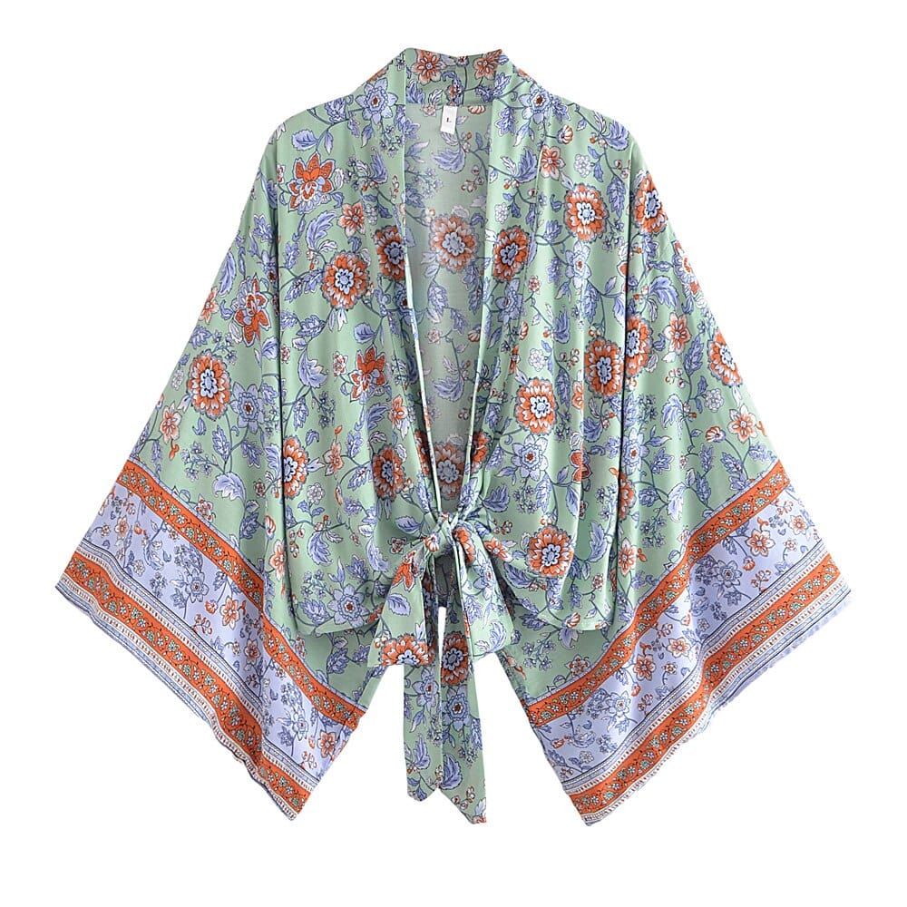 Cosmos Cropped Kimono in Green