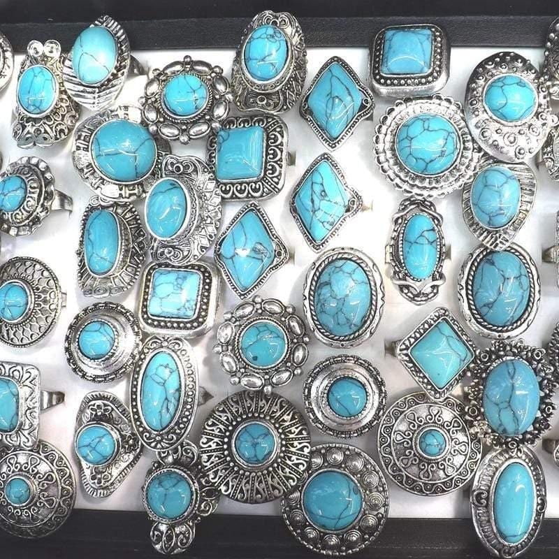 50pcs Turquoise Stone Rings