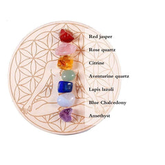 7 Chakra Healing Stones with array Wood Plate