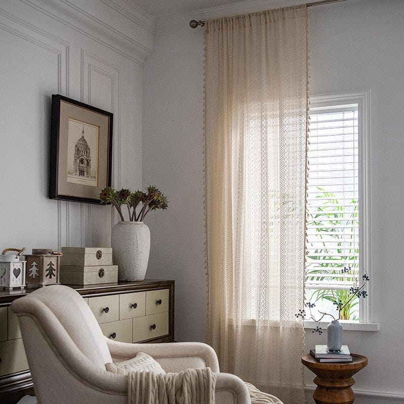 White Boho Tasseled Curtains