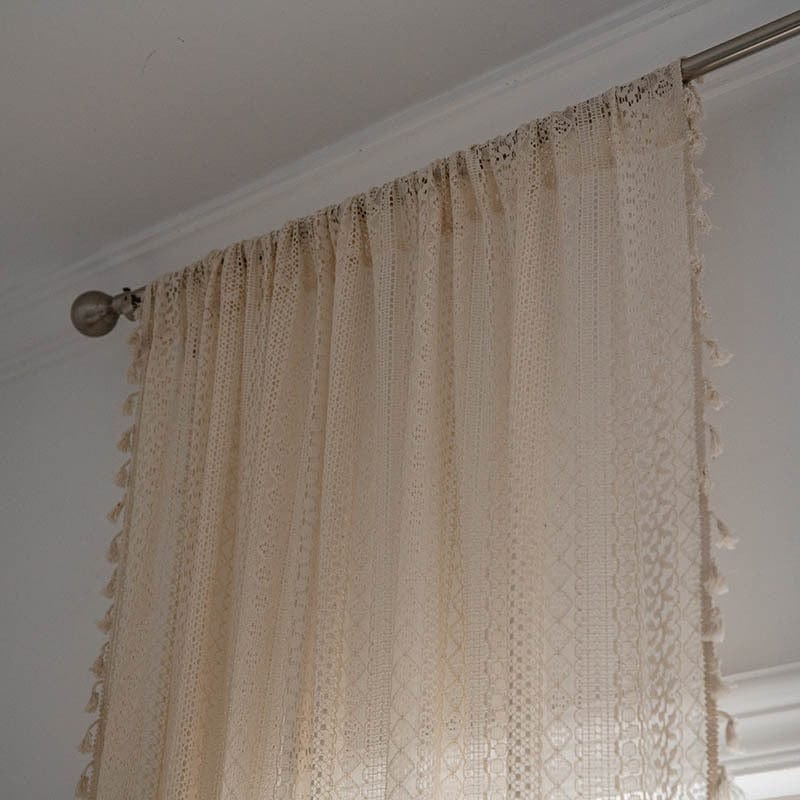 White Boho Tasseled Curtains