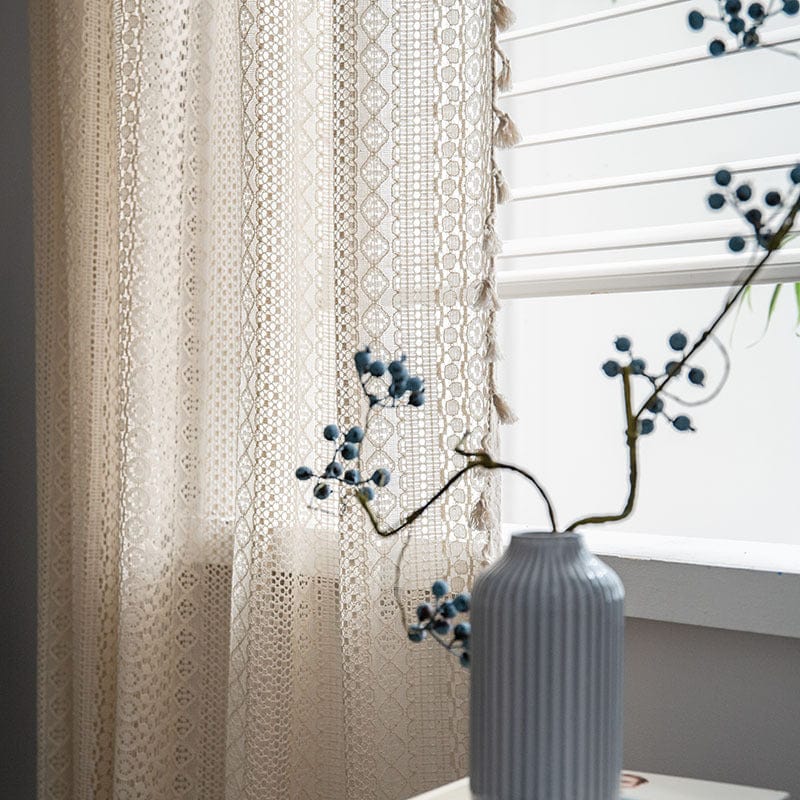 White Boho Tasseled Curtains