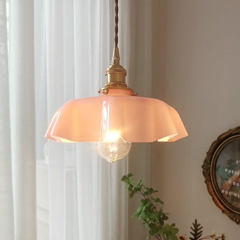 Cream Floral Brass Pendant Light