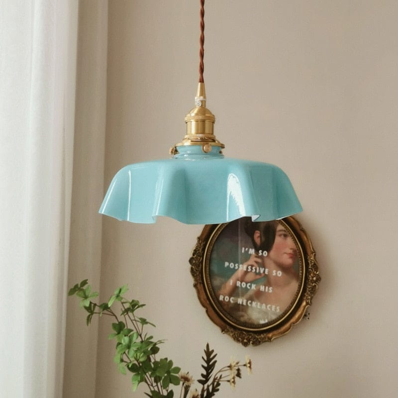 Cream Floral Brass Pendant Light