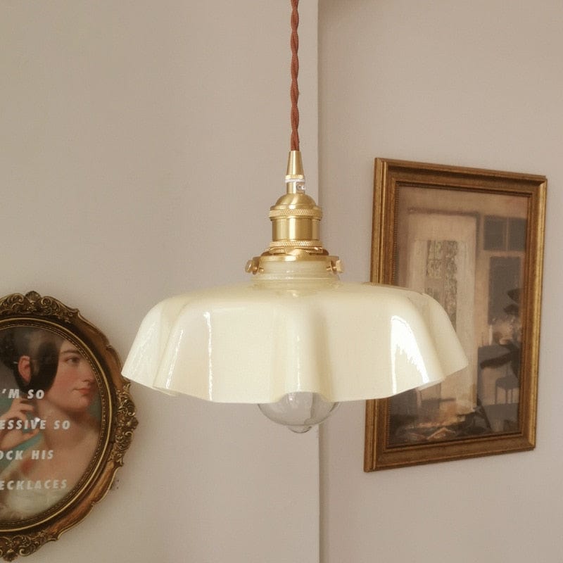 Cream Floral Brass Pendant Light