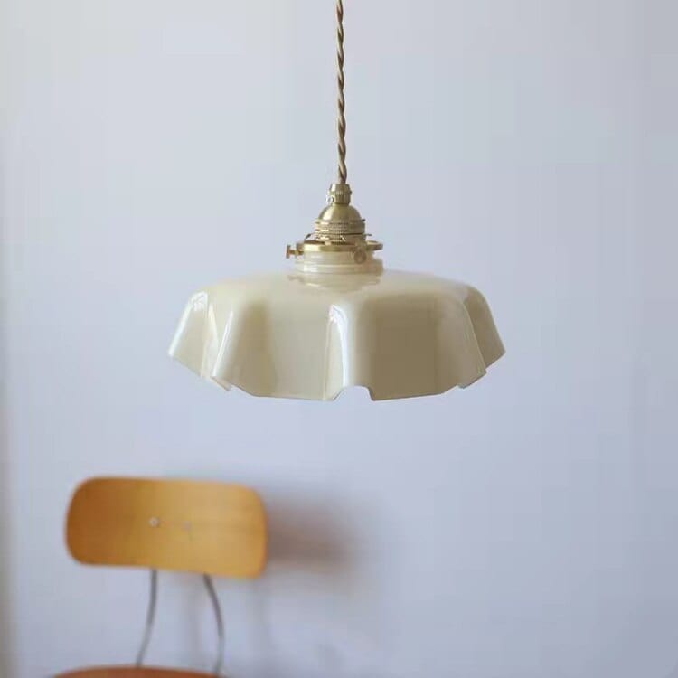 Cream Floral Brass Pendant Light