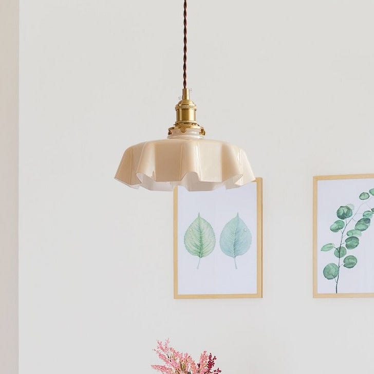 Cream Floral Brass Pendant Light