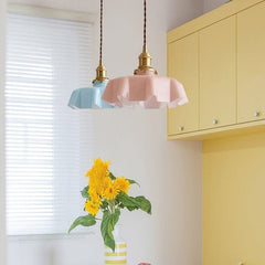 Cream Floral Brass Pendant Light