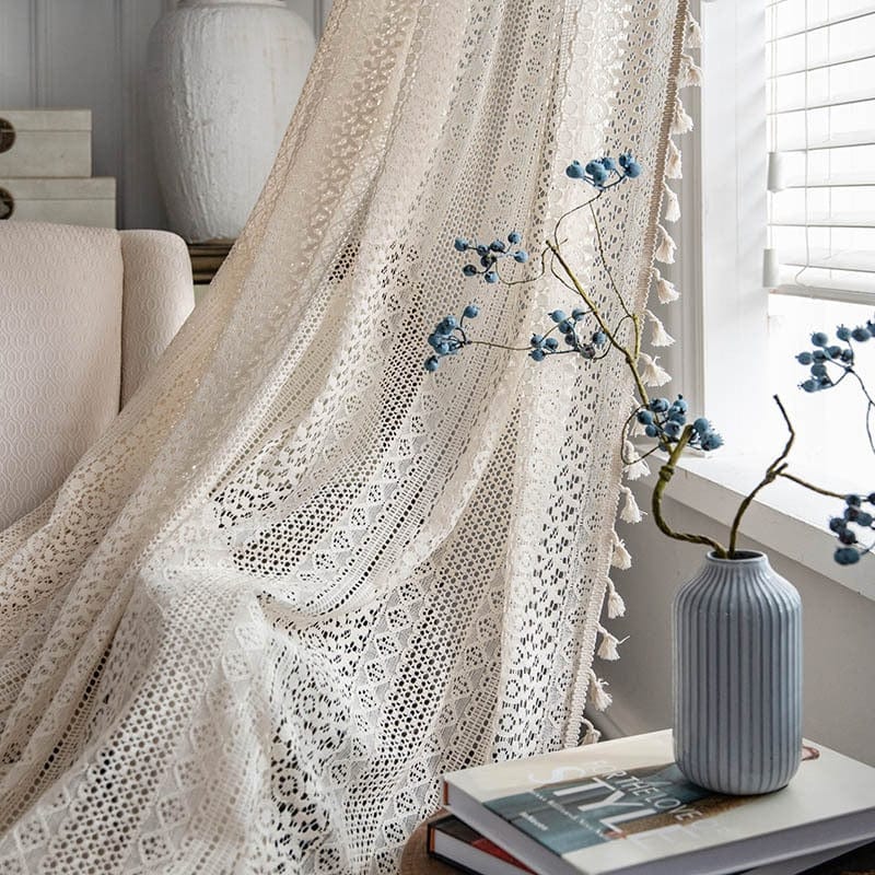 White Boho Tasseled Curtains