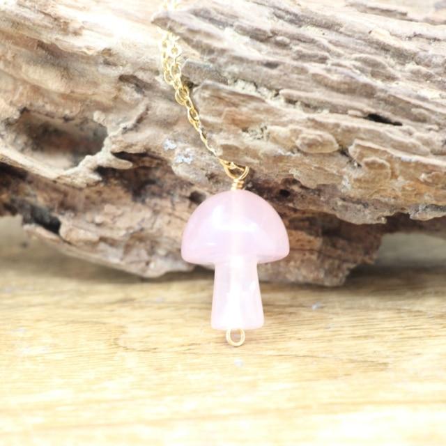 Tiny Mushroom Crystal Chain Necklace