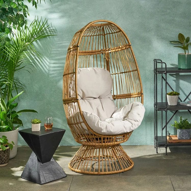 Swivel Egg Rattan Outdoor Chair with Cushion