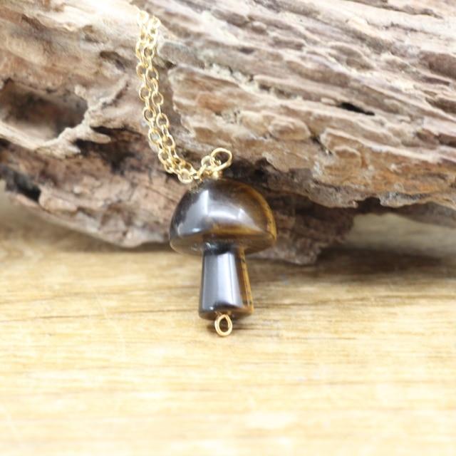 Tiny Mushroom Crystal Chain Necklace