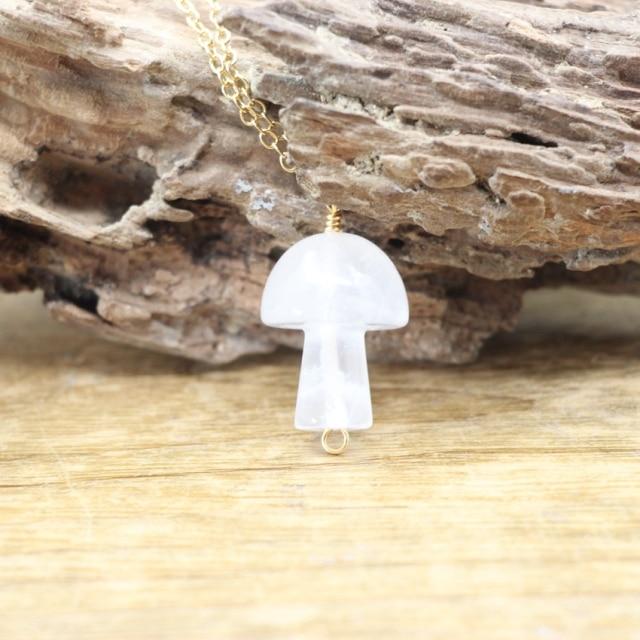 Tiny Mushroom Crystal Chain Necklace