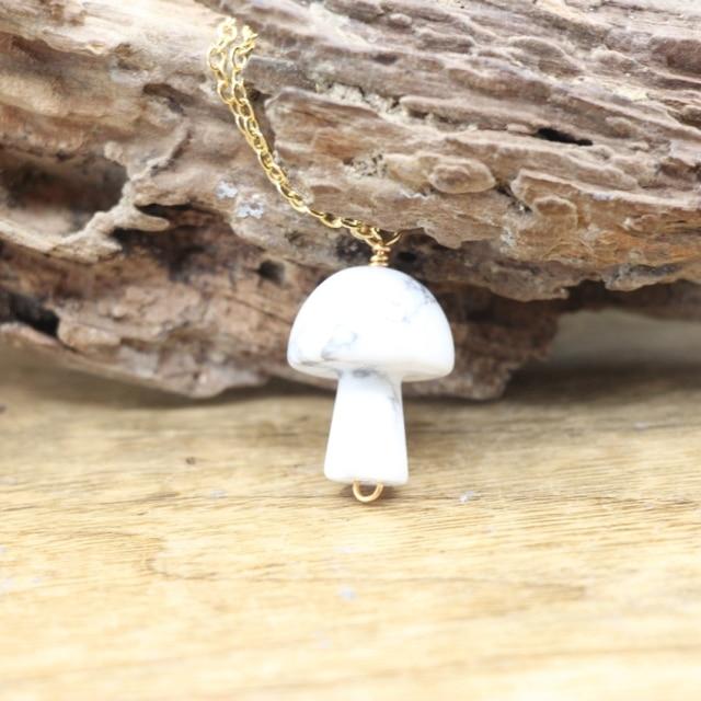 Tiny Mushroom Crystal Chain Necklace